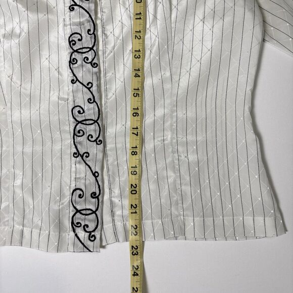 Vintage Jaclyn Smith Button Up Shirt Womens 12 White Silky Shiny Diamond Pattern - Picture 14 of 16